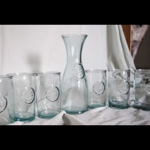 100% recycled glass cups and pitcher